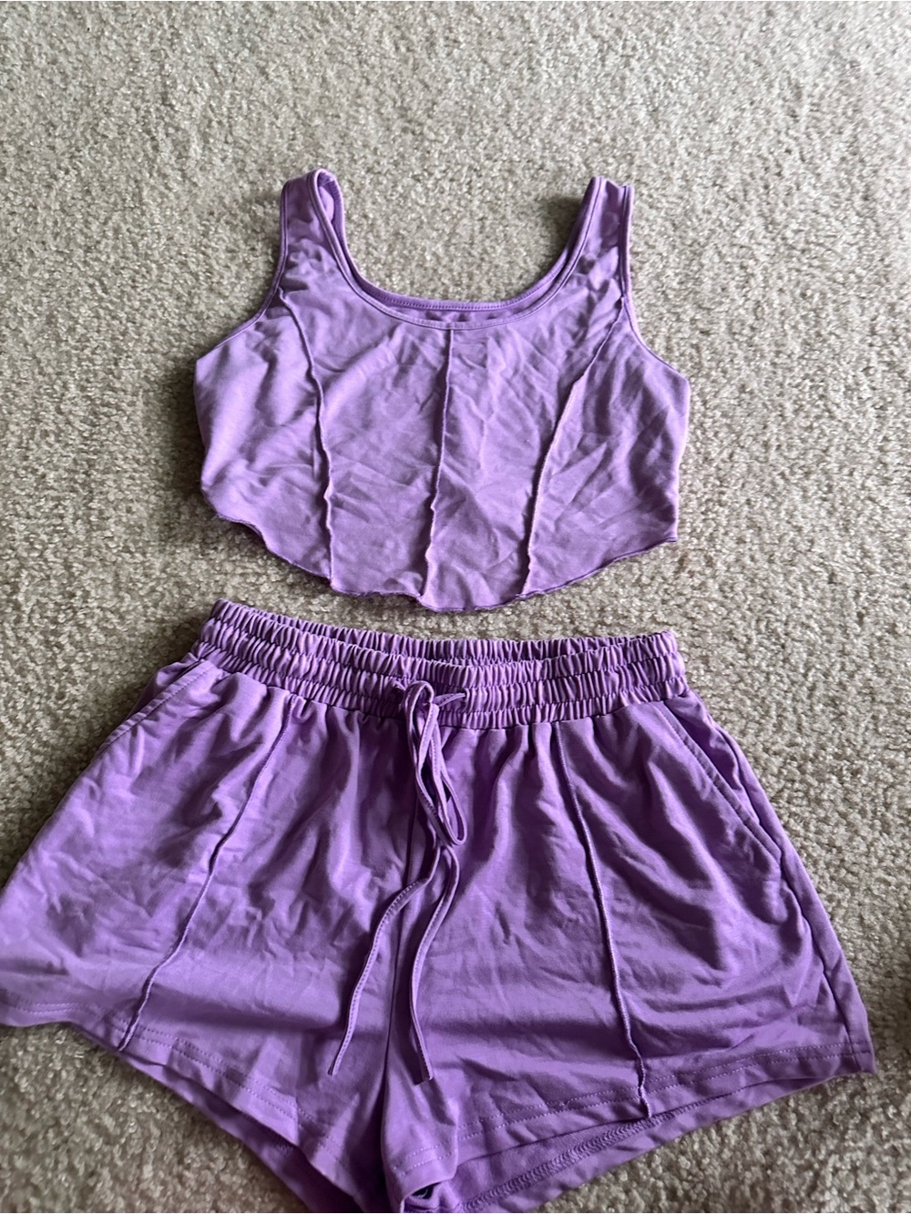 Women's Lavender Sleep Set - Crop Tank & Drawstring Shorts